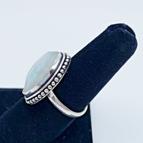Solar Quartz Silver Vermeil Plated Ring Gray Green White Size 8 Unisex Boho - Picture 3 of 8